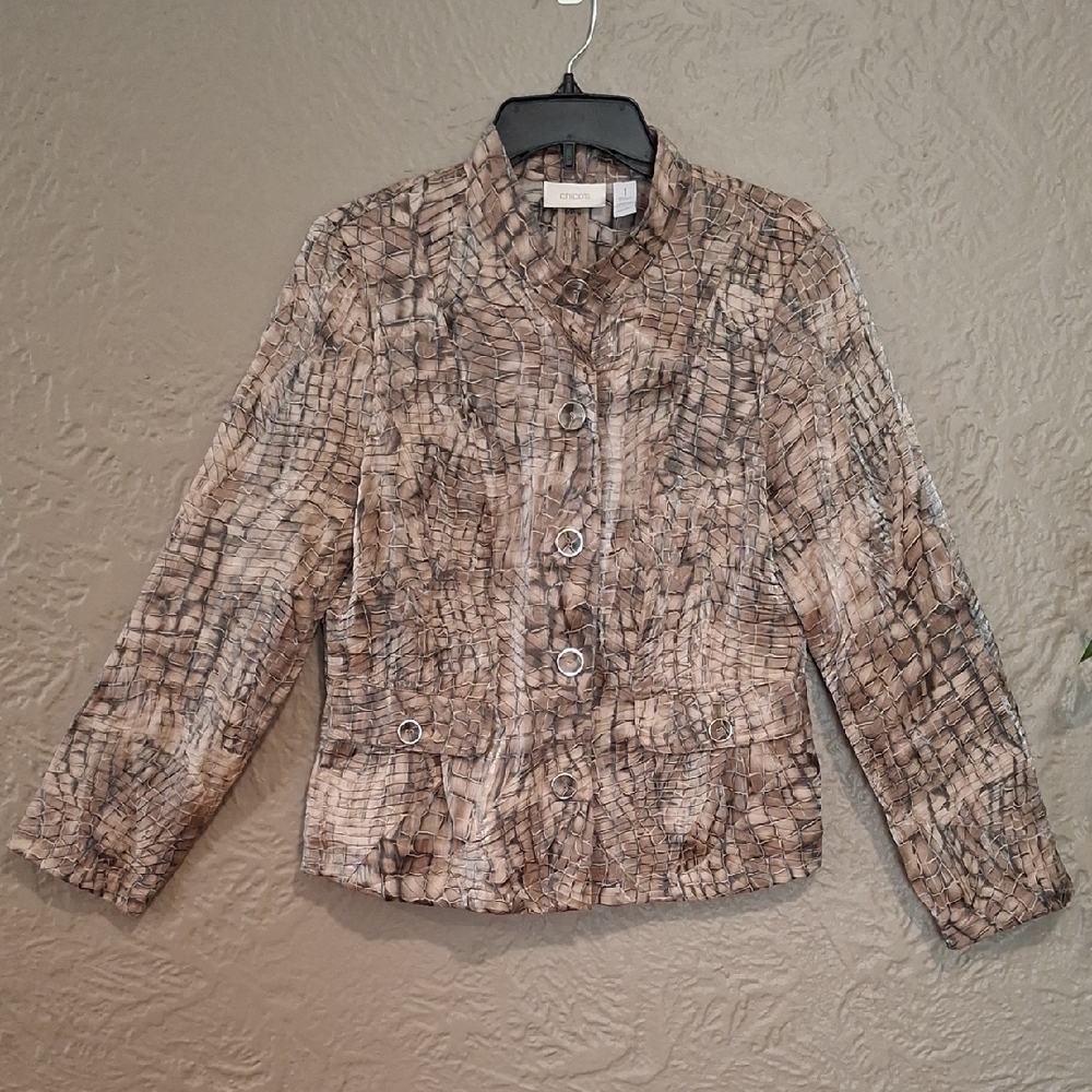 Chico's Tan Blazer with Textured Design Size 1